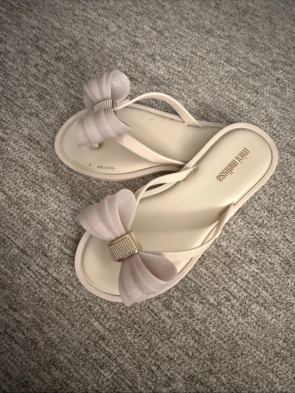 Mini Melissa Pale Pink Bow Jelly Sandals with Gold Accent